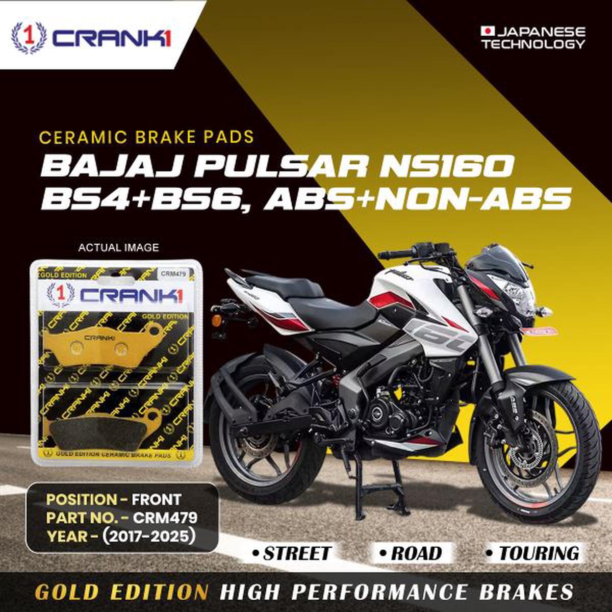 CRANK1 Brake Pad For Front Bajaj Pulsar NS-160 BS4+BS6/ABS+NON-ABS-CRM479